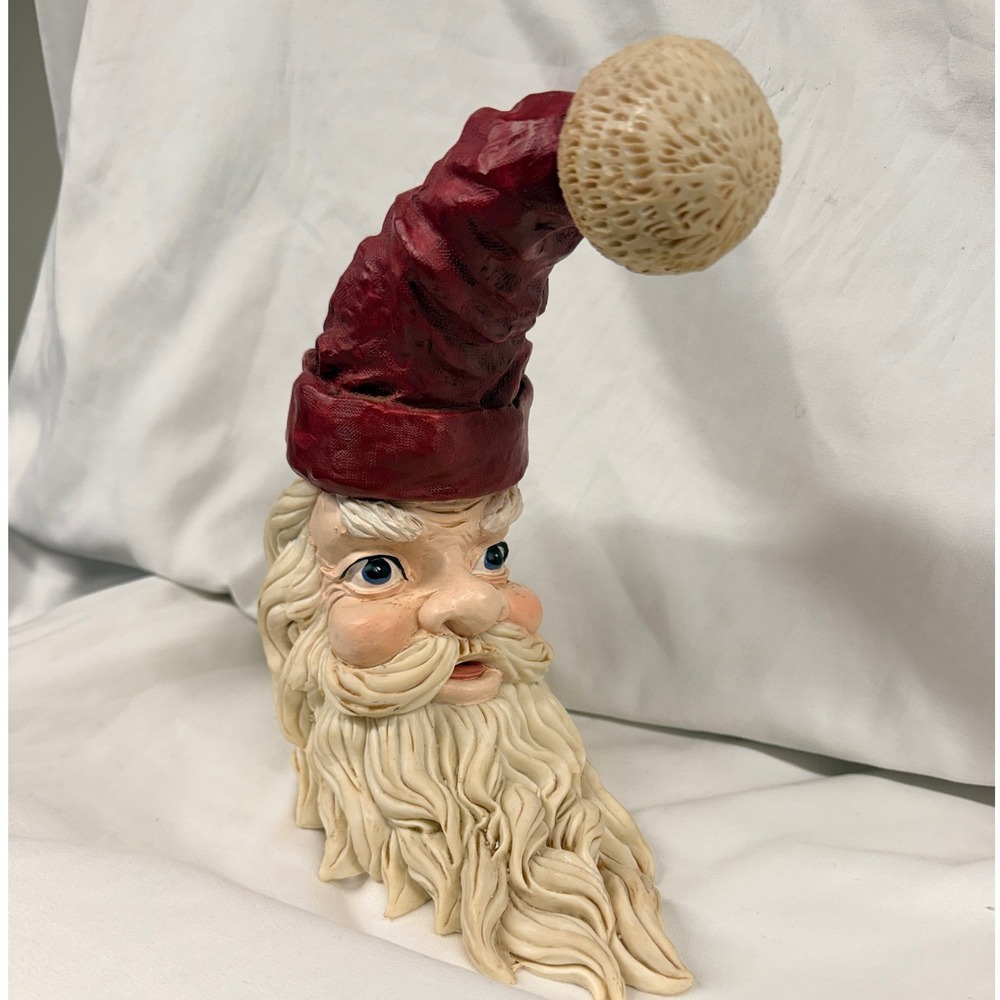 Vintage Resin Santa Claus Head Figurine Tall Red Hat Folk Art Christmas